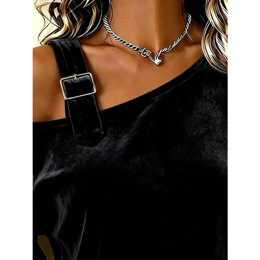 Full Size Velvet One-Shoulder Top with Buckle Detail Plus Size Apparel and Accessories