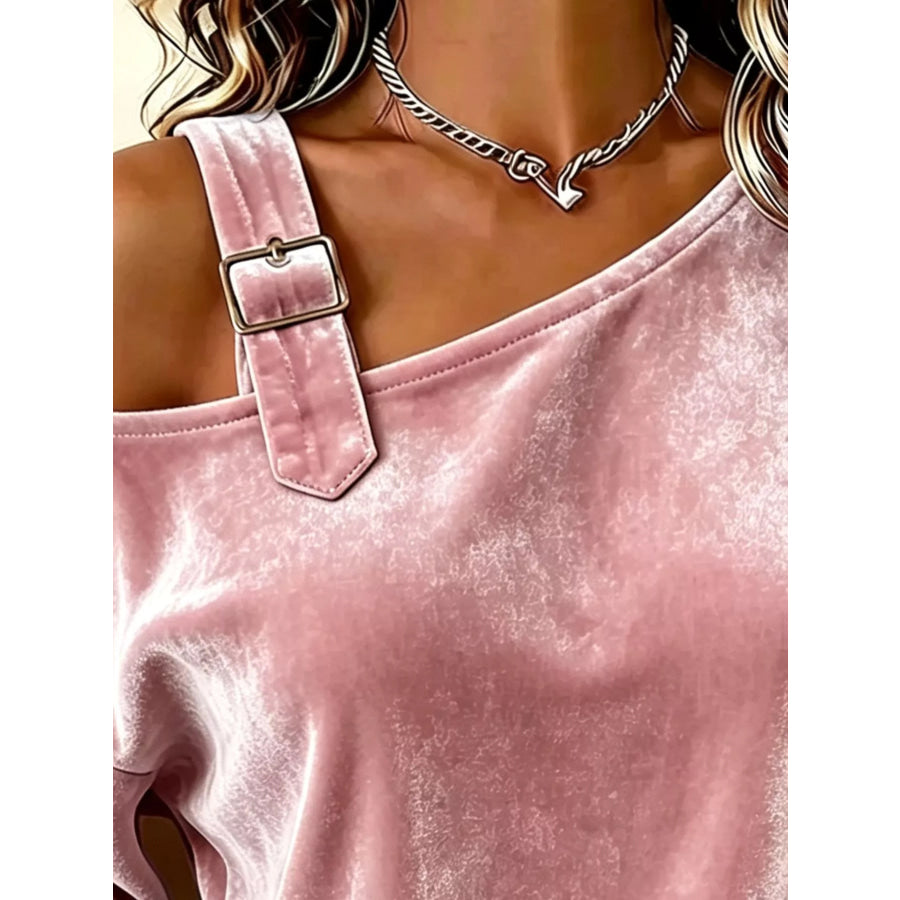 Full Size Velvet One-Shoulder Top with Buckle Detail Plus Size Apparel and Accessories