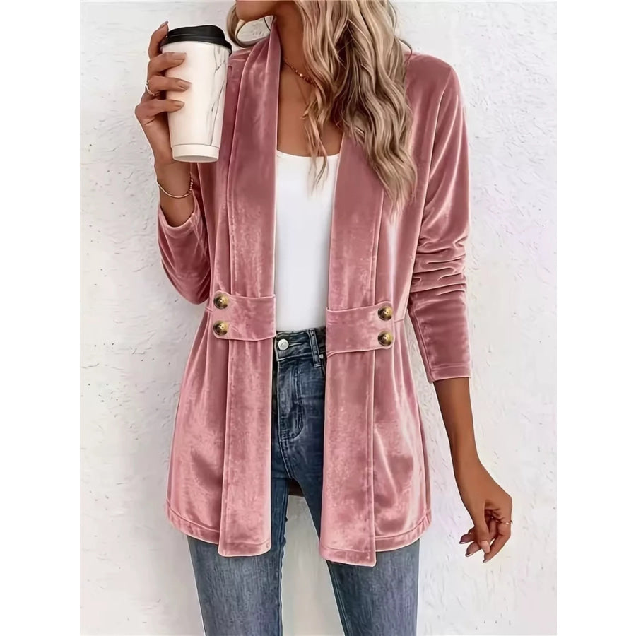 Full Size Velvet Open-Front Cardigan Plus Size Pink / S Apparel and Accessories