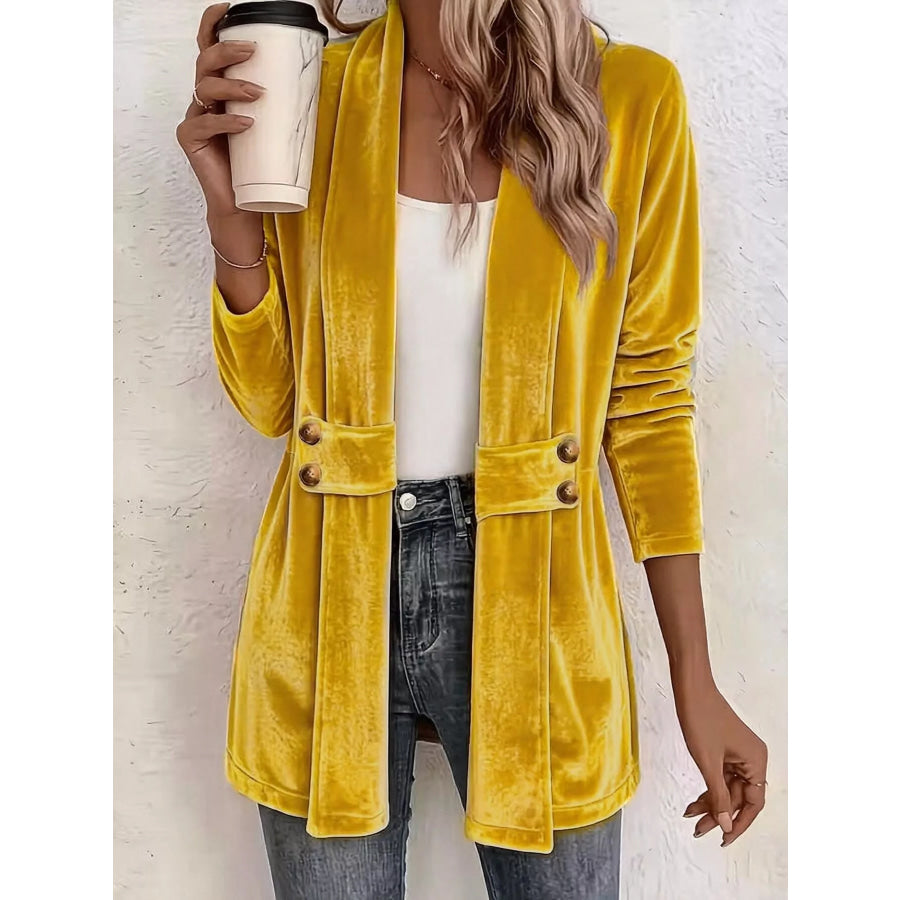 Full Size Velvet Open-Front Cardigan Plus Size Yellow / S Apparel and Accessories
