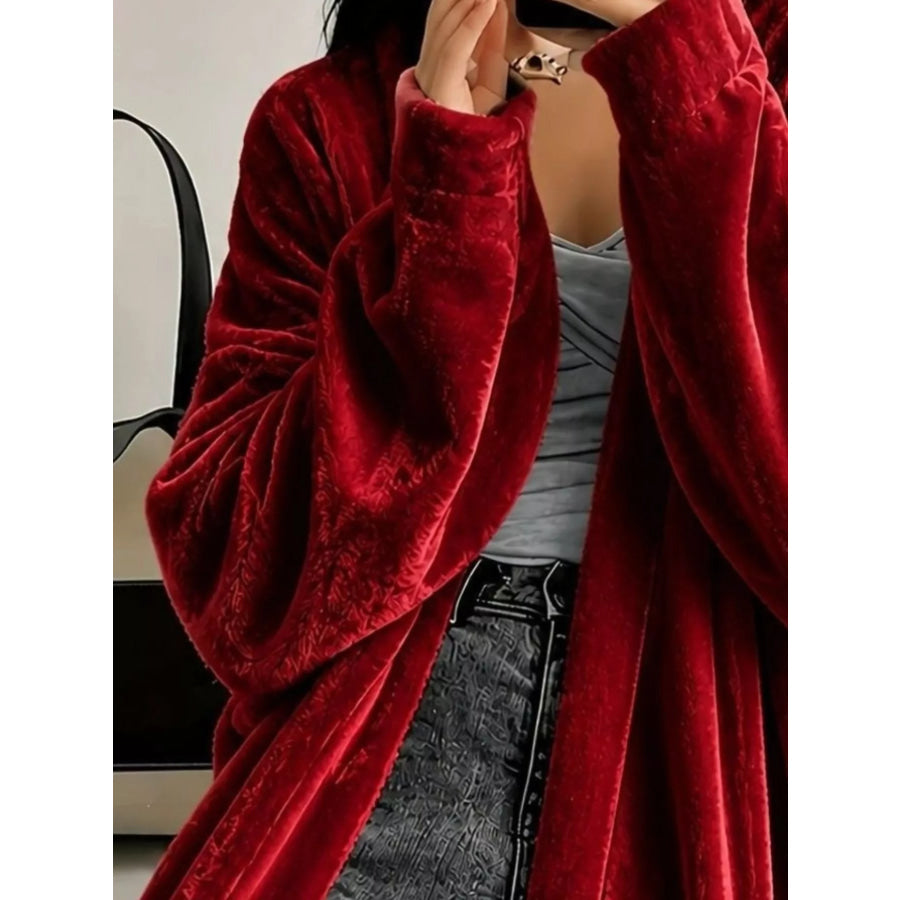 Full Size Velvet Open-Front Longline Outerwear Plus Apparel and Accessories