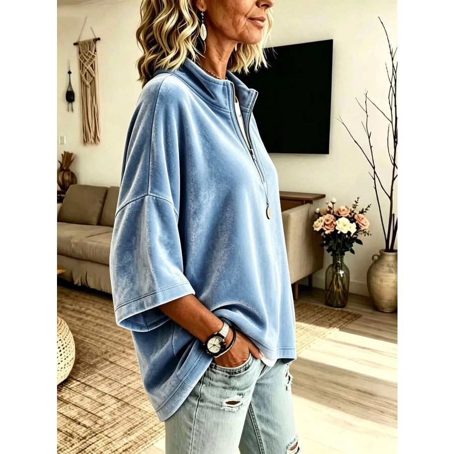 Full Size Velvet Quarter-Zip Sweatshirt Plus Size Apparel and Accessories