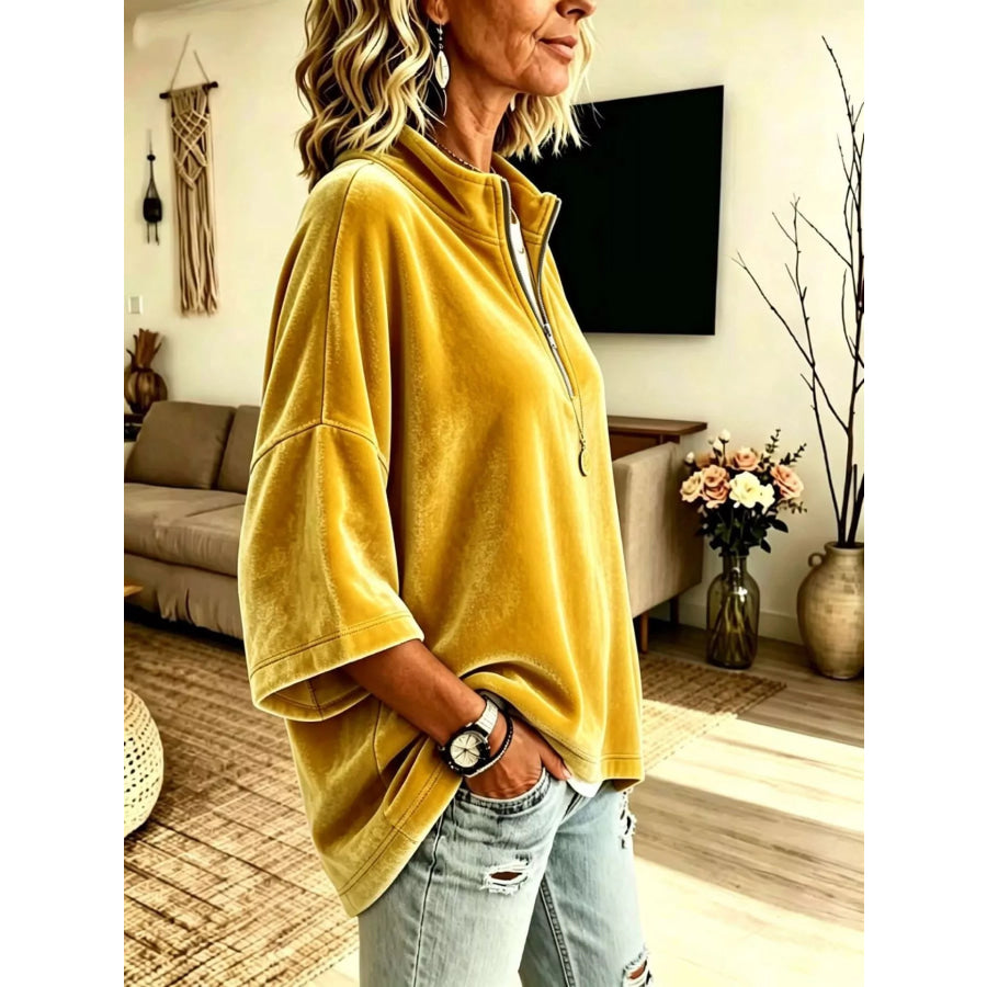 Full Size Velvet Quarter-Zip Sweatshirt Plus Size Apparel and Accessories