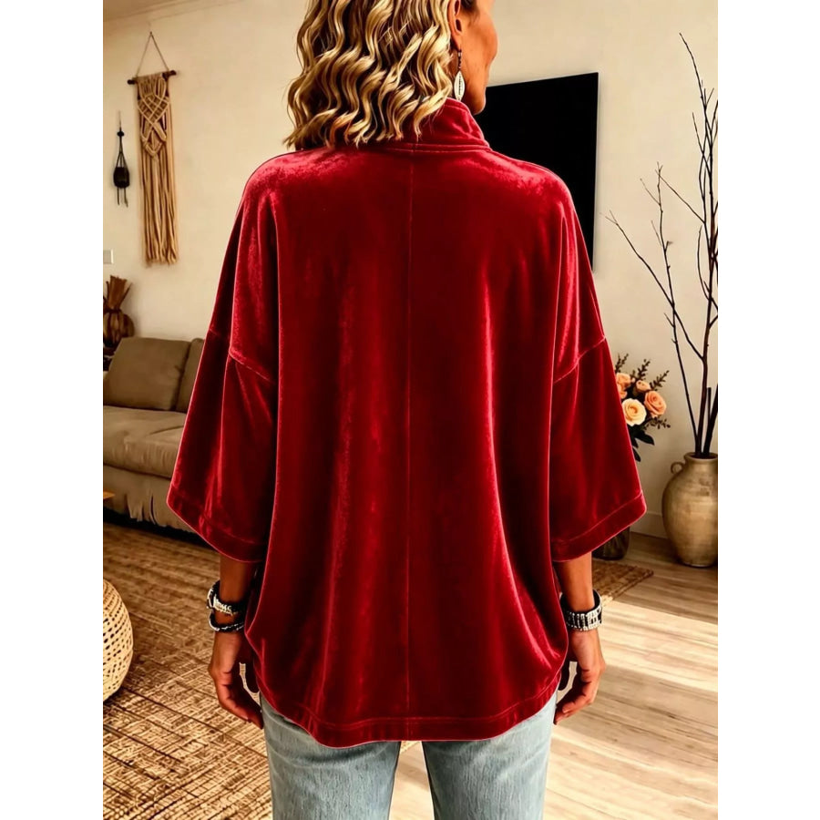Full Size Velvet Quarter-Zip Sweatshirt Plus Size Apparel and Accessories