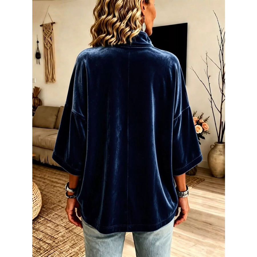 Full Size Velvet Quarter-Zip Sweatshirt Plus Size Apparel and Accessories