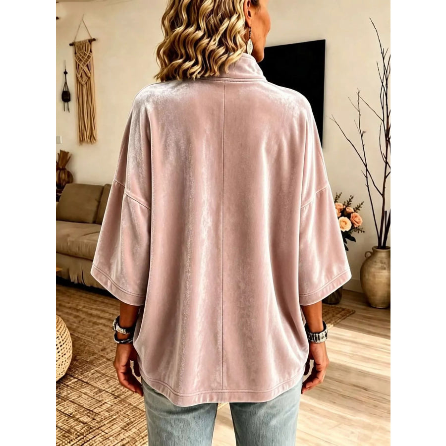 Full Size Velvet Quarter-Zip Sweatshirt Plus Size Apparel and Accessories