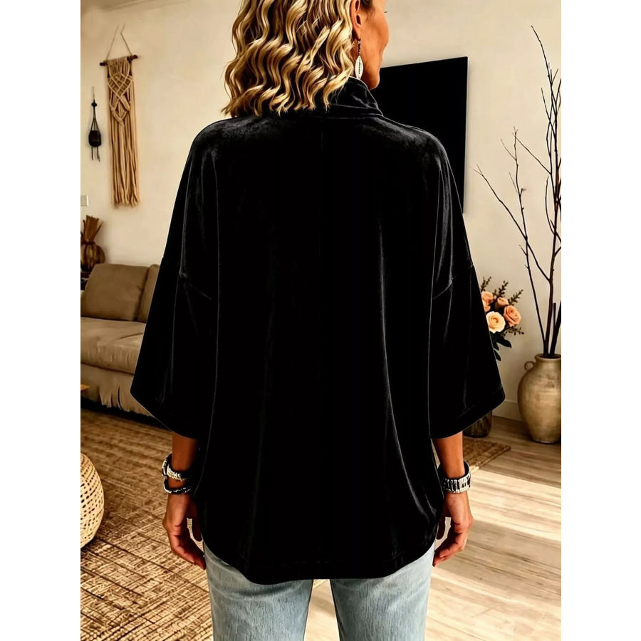 Full Size Velvet Quarter-Zip Sweatshirt Plus Size Apparel and Accessories
