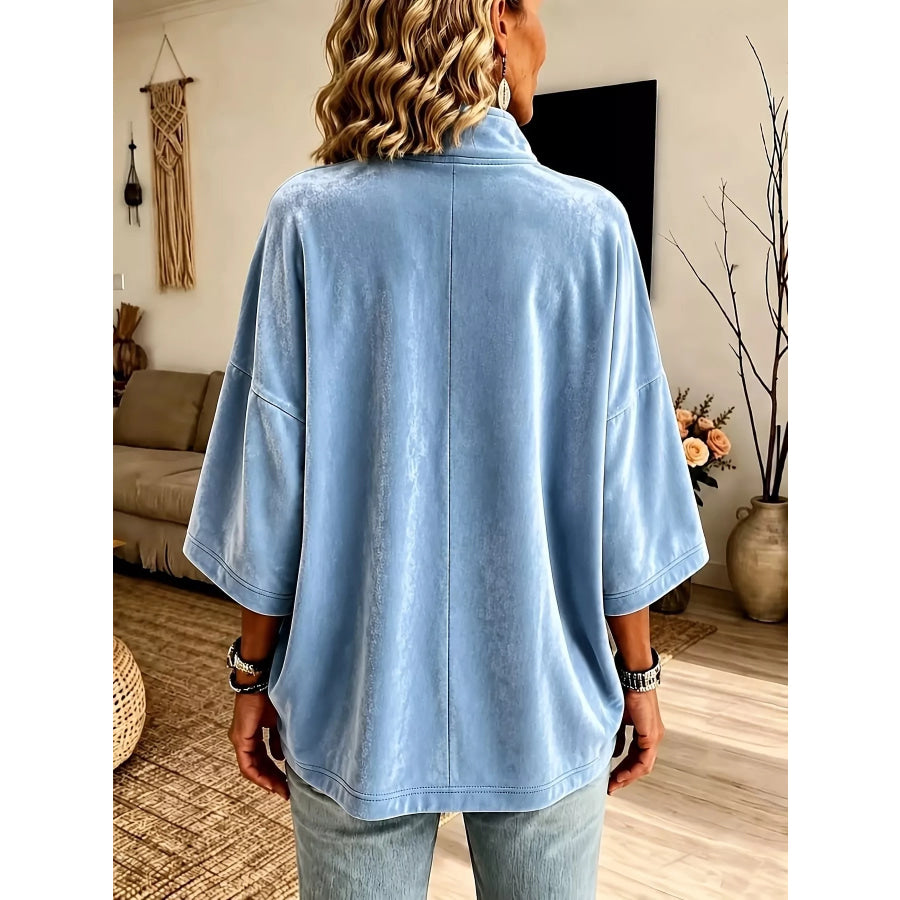 Full Size Velvet Quarter-Zip Sweatshirt Plus Size Apparel and Accessories