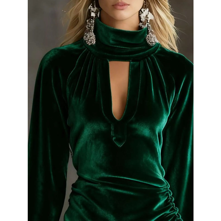 Full Size Velvet Ruched Flounce Sleeve Mini Dress Plus Size Apparel and Accessories