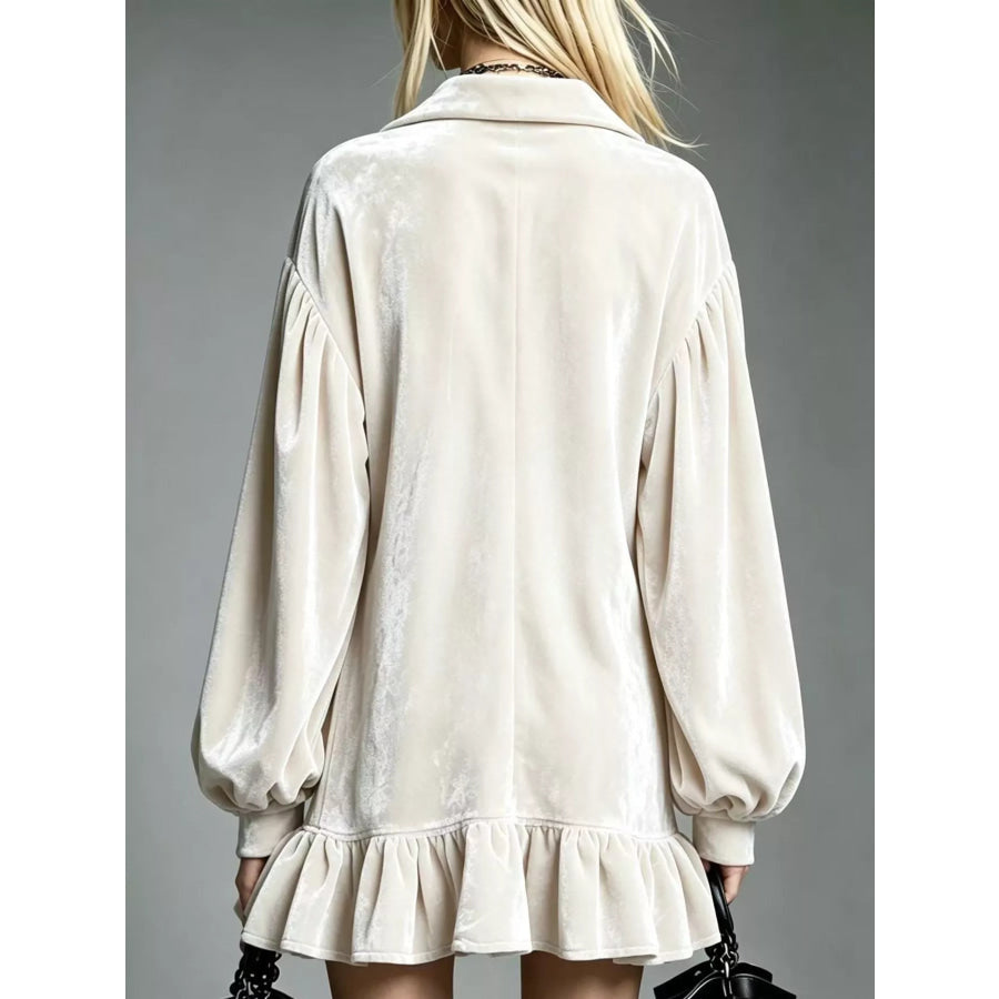 Full Size Velvet Ruffled Hem Long Sleeve Dress Plus Size Apparel and Accessories