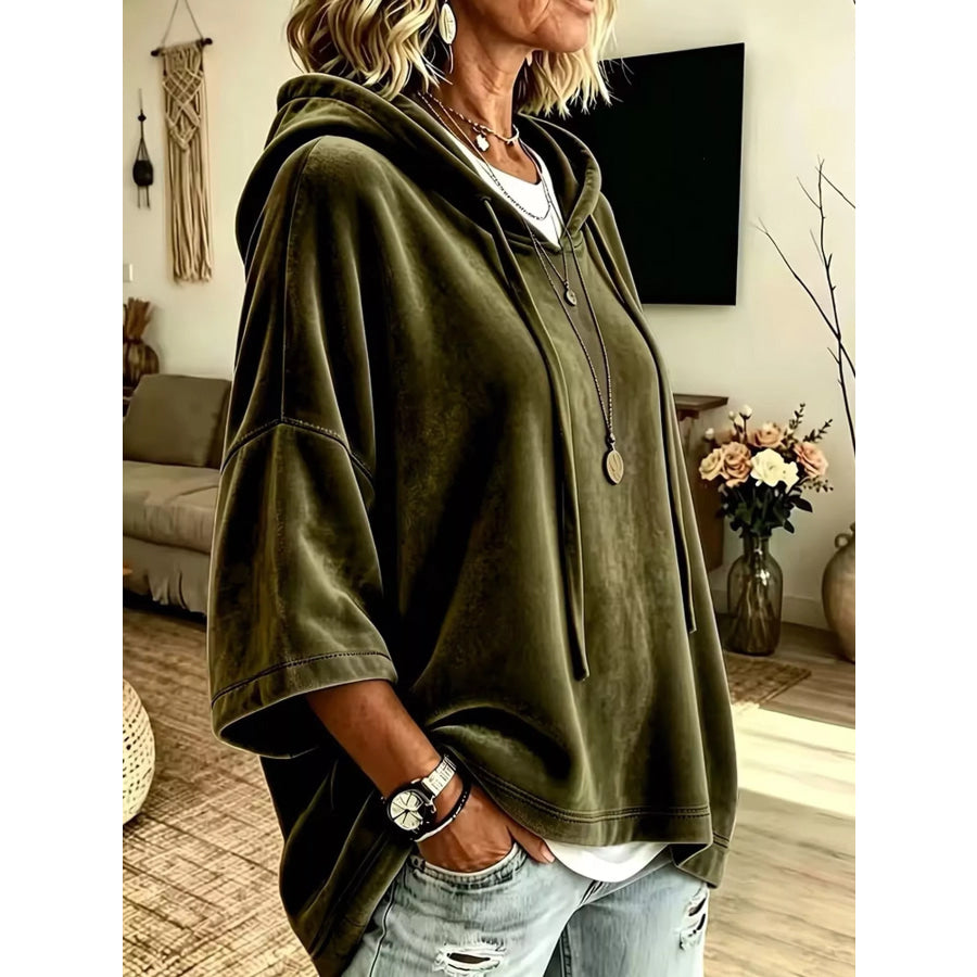 Full Size Velvet Short Sleeve Hoodie Plus Apparel and Accessories