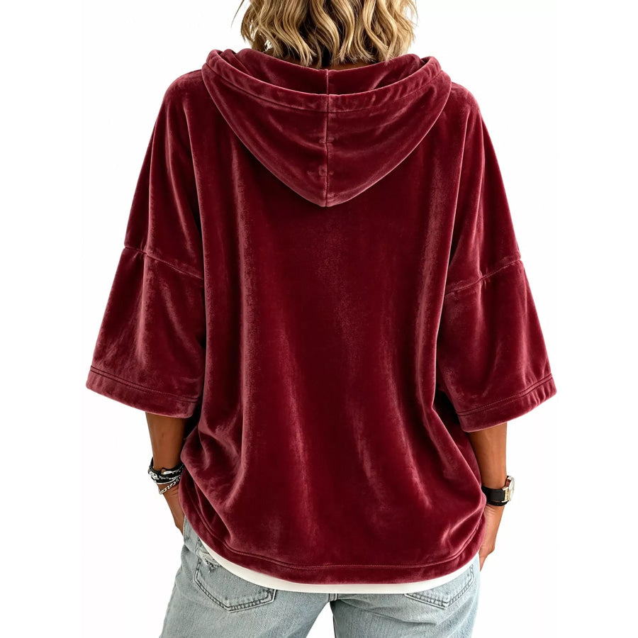 Full Size Velvet Short Sleeve Hoodie Plus Apparel and Accessories