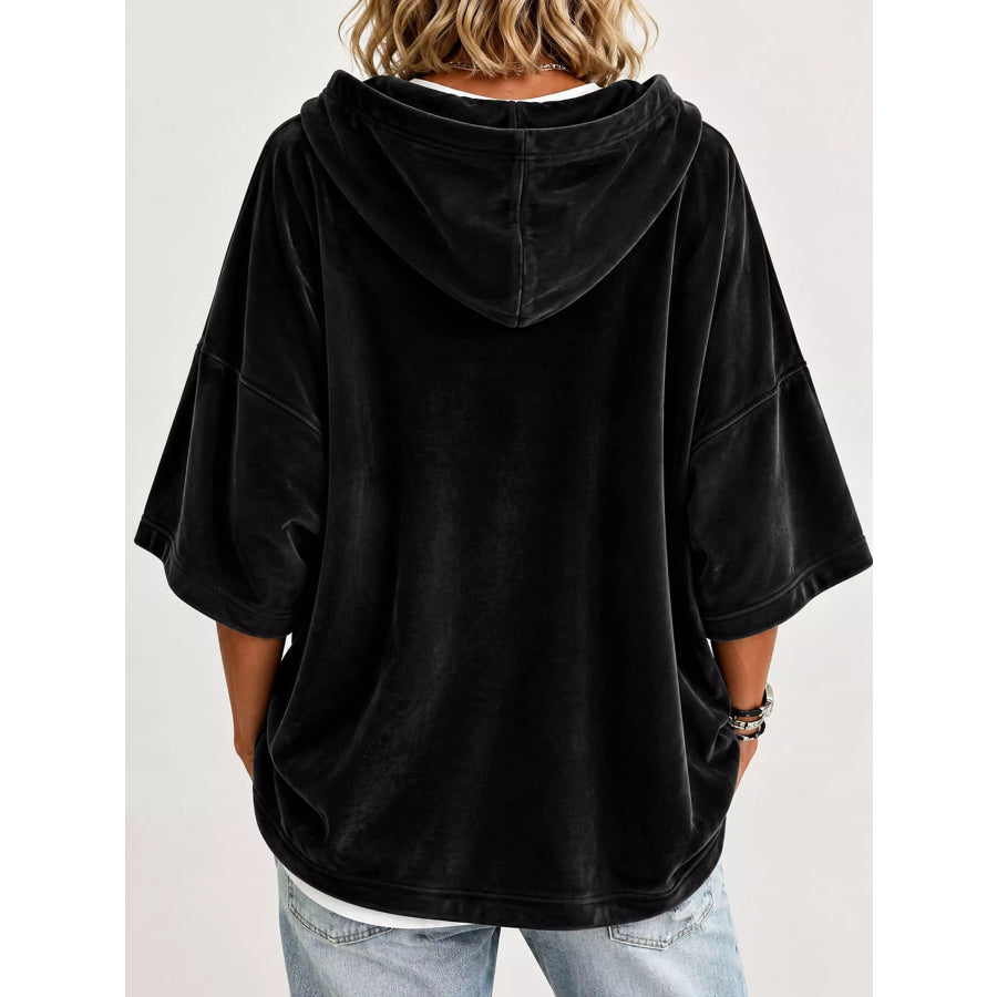 Full Size Velvet Short Sleeve Hoodie Plus Apparel and Accessories
