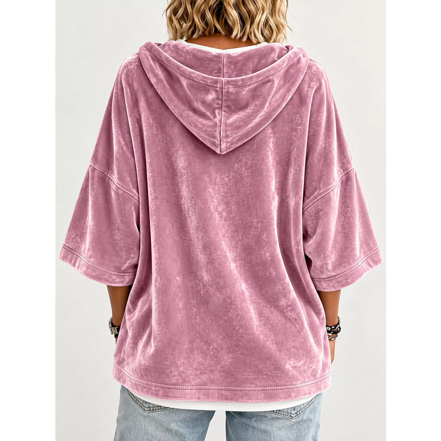 Full Size Velvet Short Sleeve Hoodie Plus Apparel and Accessories