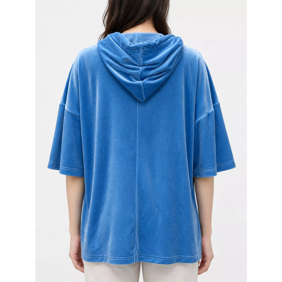 Full Size Velvet Short Sleeve Hoodie Plus Apparel and Accessories