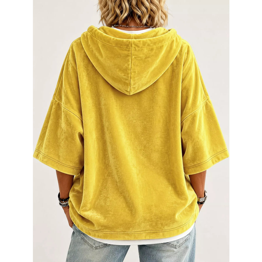 Full Size Velvet Short Sleeve Hoodie Plus Apparel and Accessories