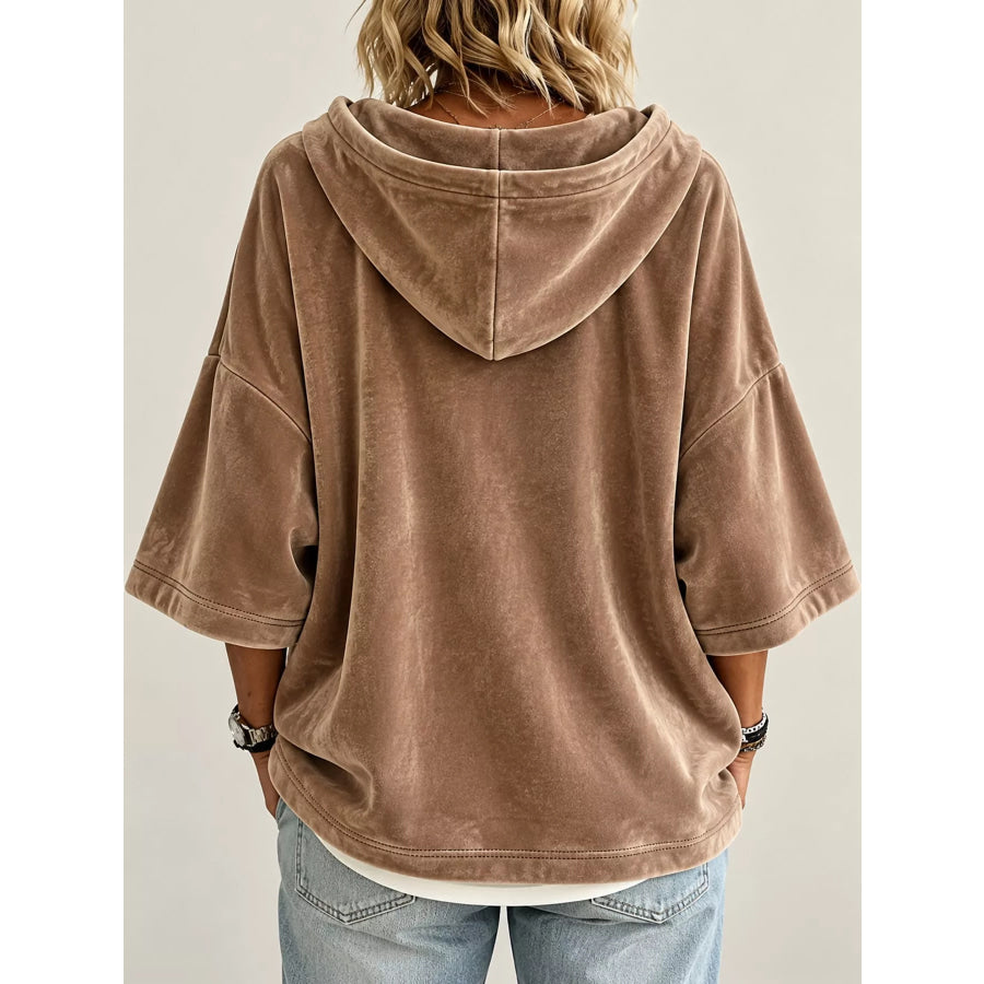 Full Size Velvet Short Sleeve Hoodie Plus Apparel and Accessories