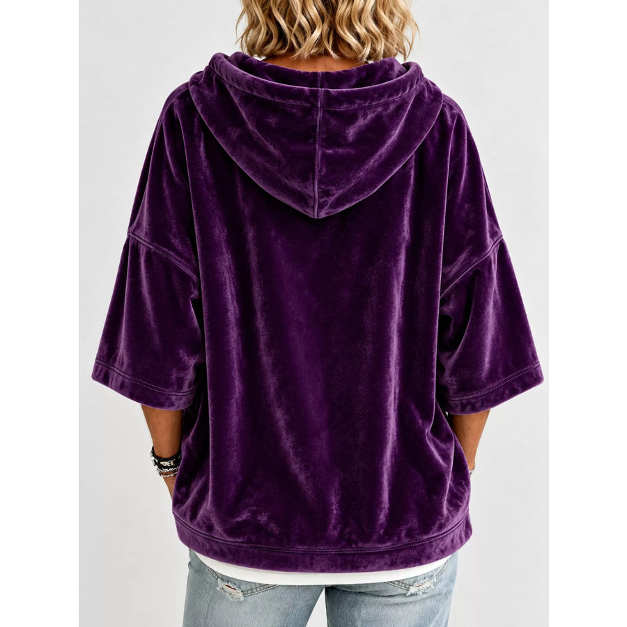 Full Size Velvet Short Sleeve Hoodie Plus Apparel and Accessories