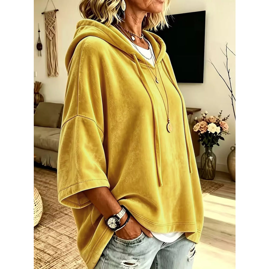 Full Size Velvet Short Sleeve Hoodie Plus Apparel and Accessories