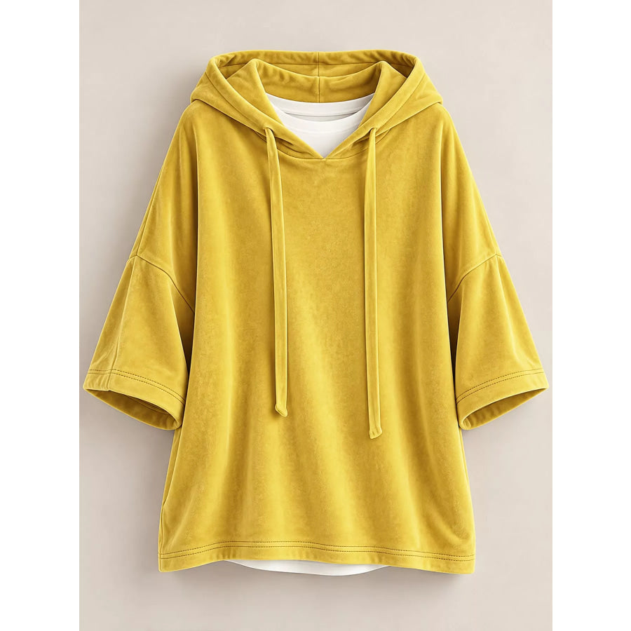 Full Size Velvet Short Sleeve Hoodie Plus Apparel and Accessories