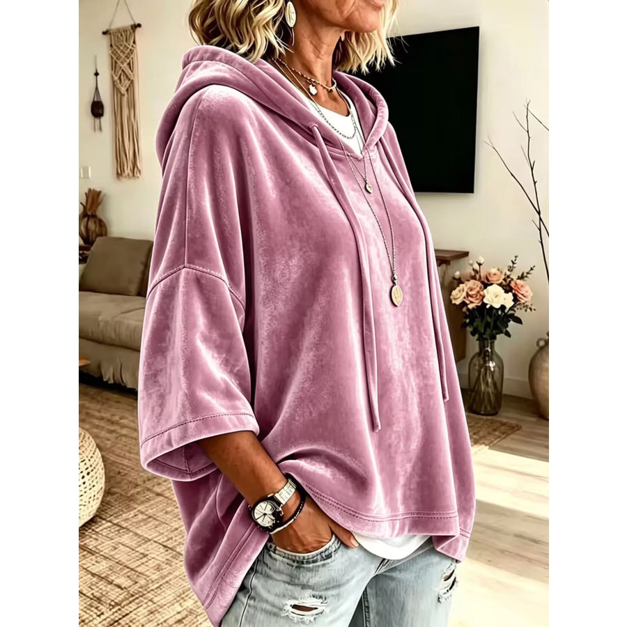 Full Size Velvet Short Sleeve Hoodie Plus Apparel and Accessories