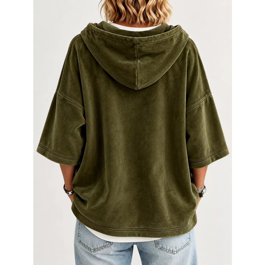 Full Size Velvet Short Sleeve Hoodie Plus Apparel and Accessories