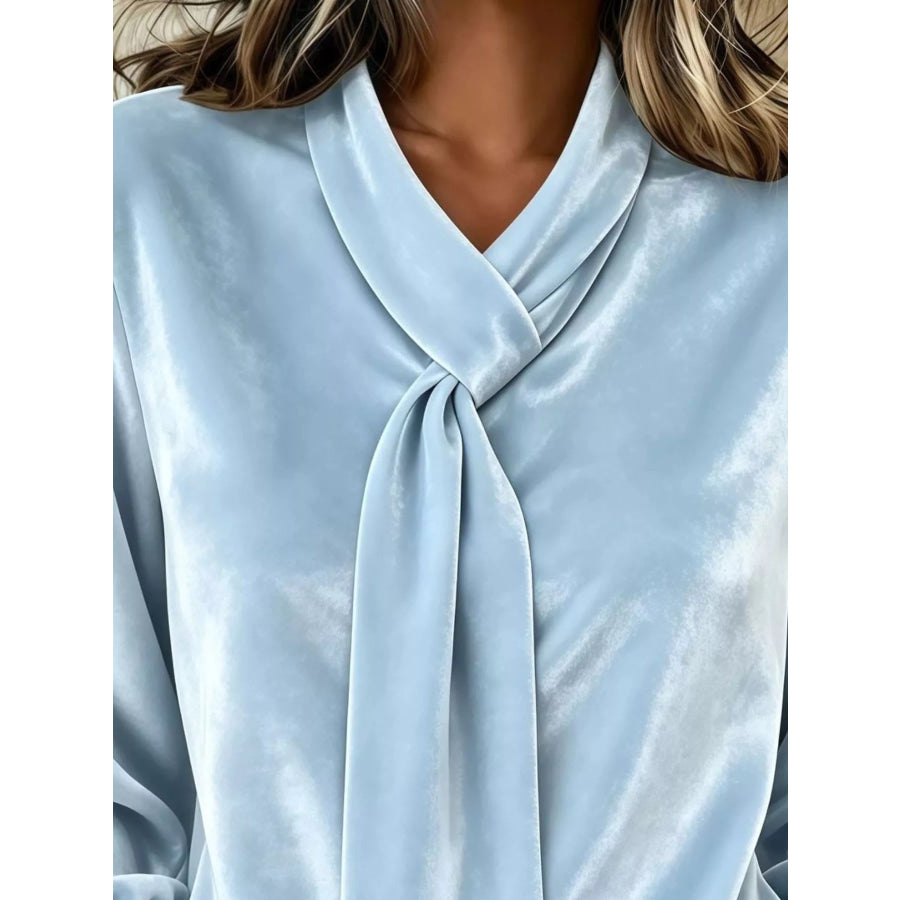 Full Size Velvet Tie-Neck Long Sleeve Blouse Plus Apparel and Accessories