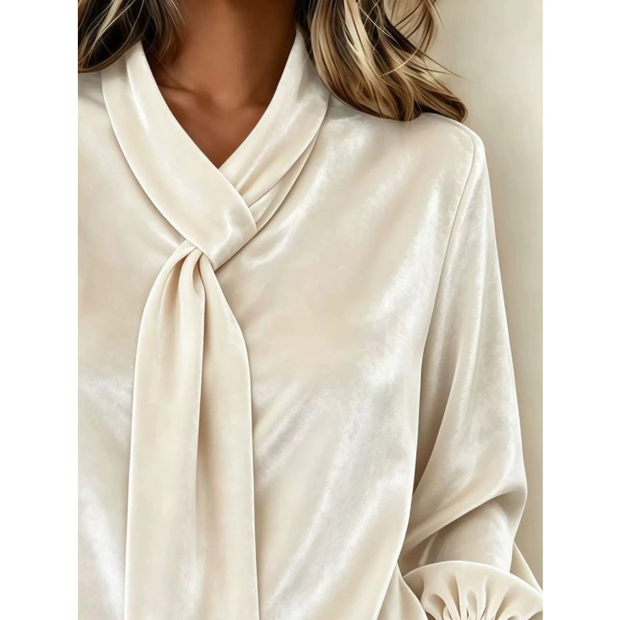 Full Size Velvet Tie-Neck Long Sleeve Top Plus Apparel and Accessories