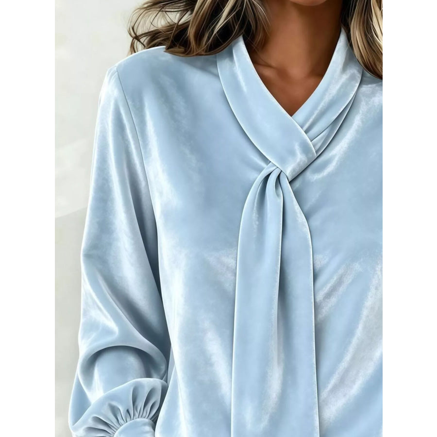 Full Size Velvet Tie-Neck Long Sleeve Top Plus Apparel and Accessories