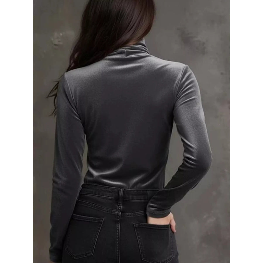 Full Size Velvet Turtleneck Long Sleeve T-Shirt Plus Size Apparel and Accessories