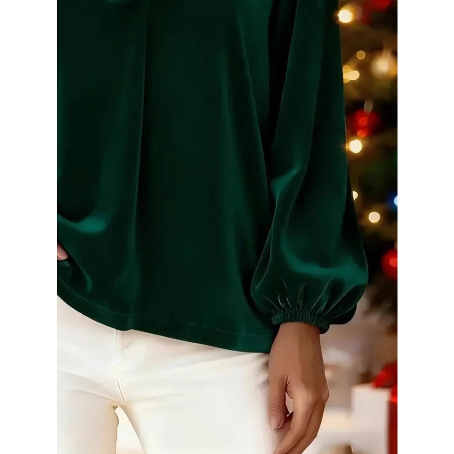 Full Size Velvet V-Neck Balloon Sleeve Blouse Plus Size Apparel and Accessories