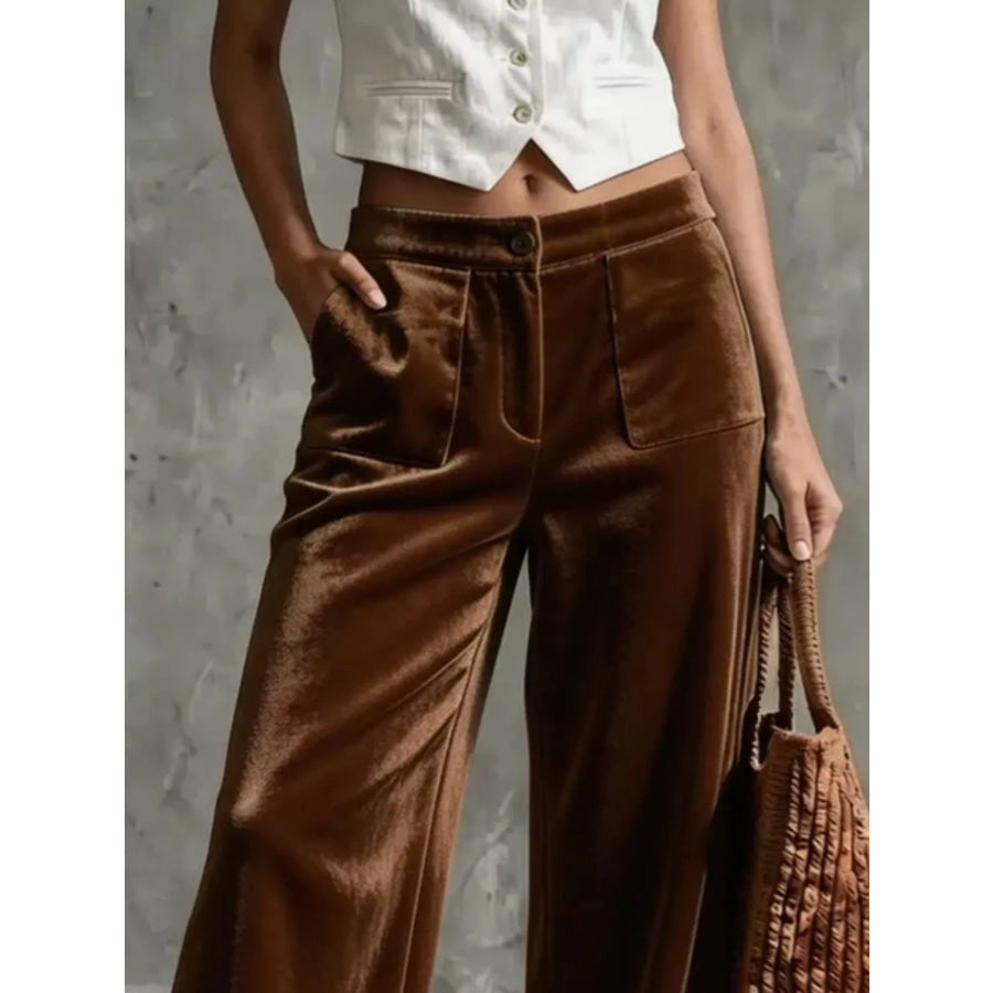 Full Size Velvet Wide-Leg Pants Plus Apparel and Accessories