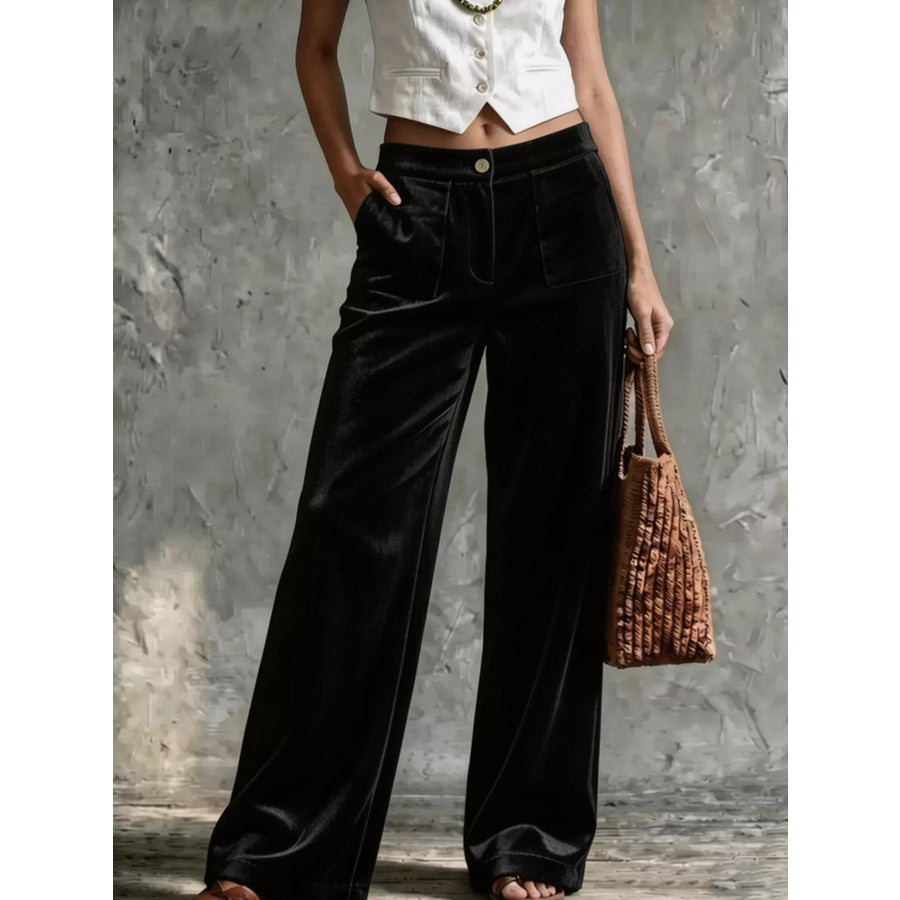 Full Size Velvet Wide-Leg Pants Plus Black / S Apparel and Accessories