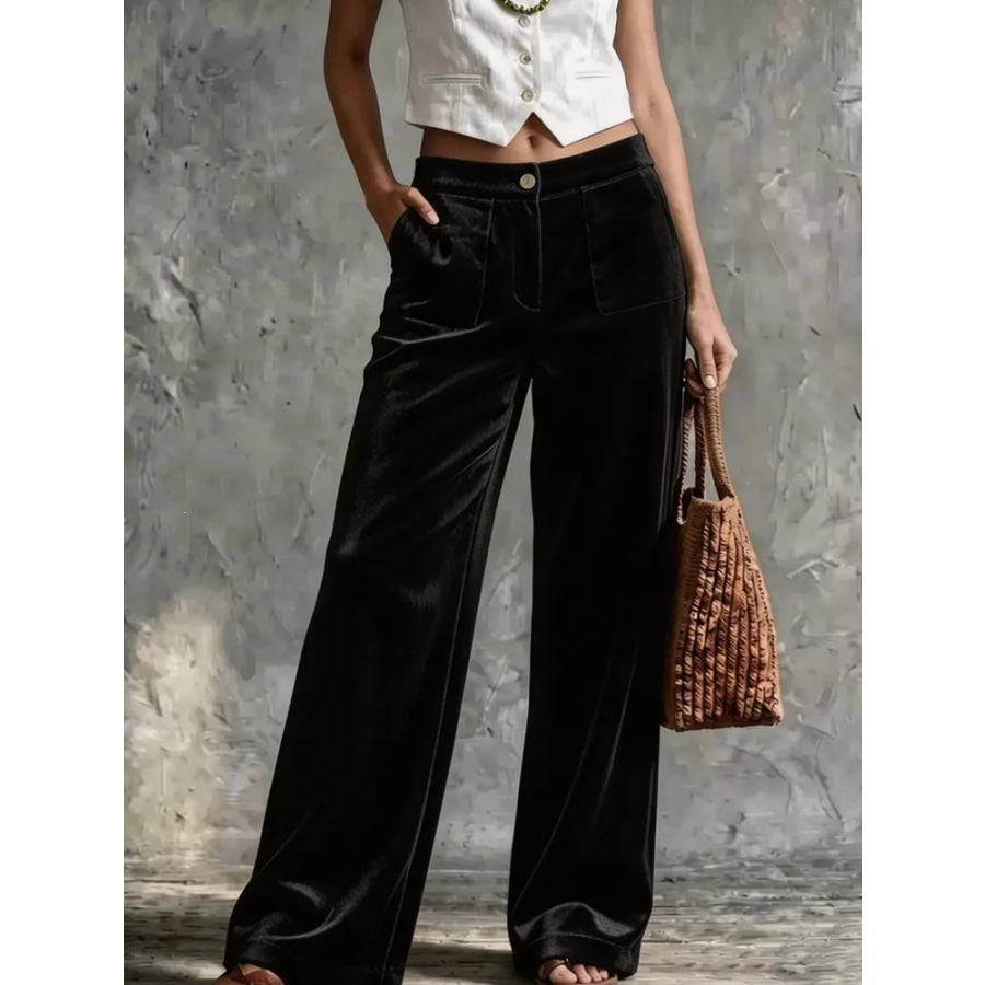 Full Size Velvet Wide-Leg Pants Plus Black / S Apparel and Accessories