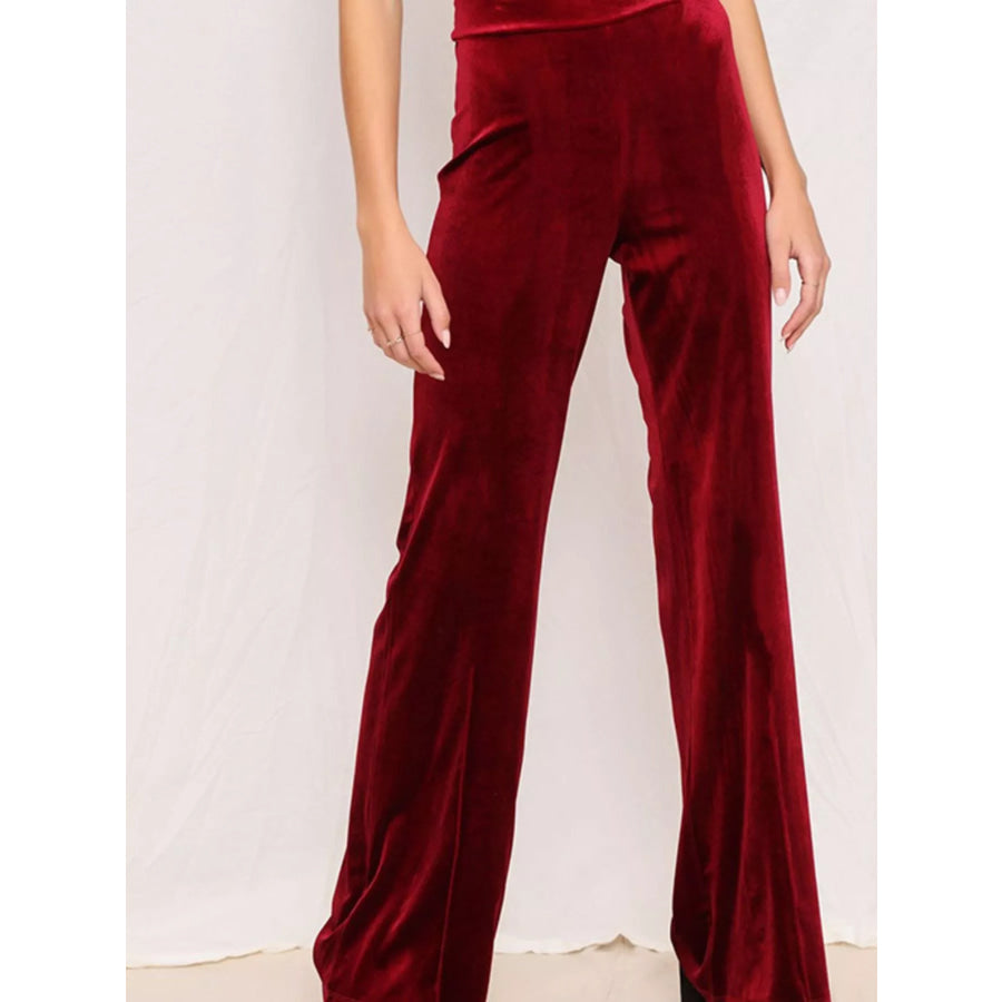 Full Size Velvet Wide Leg Pants Plus Size Red / S Apparel and Accessories