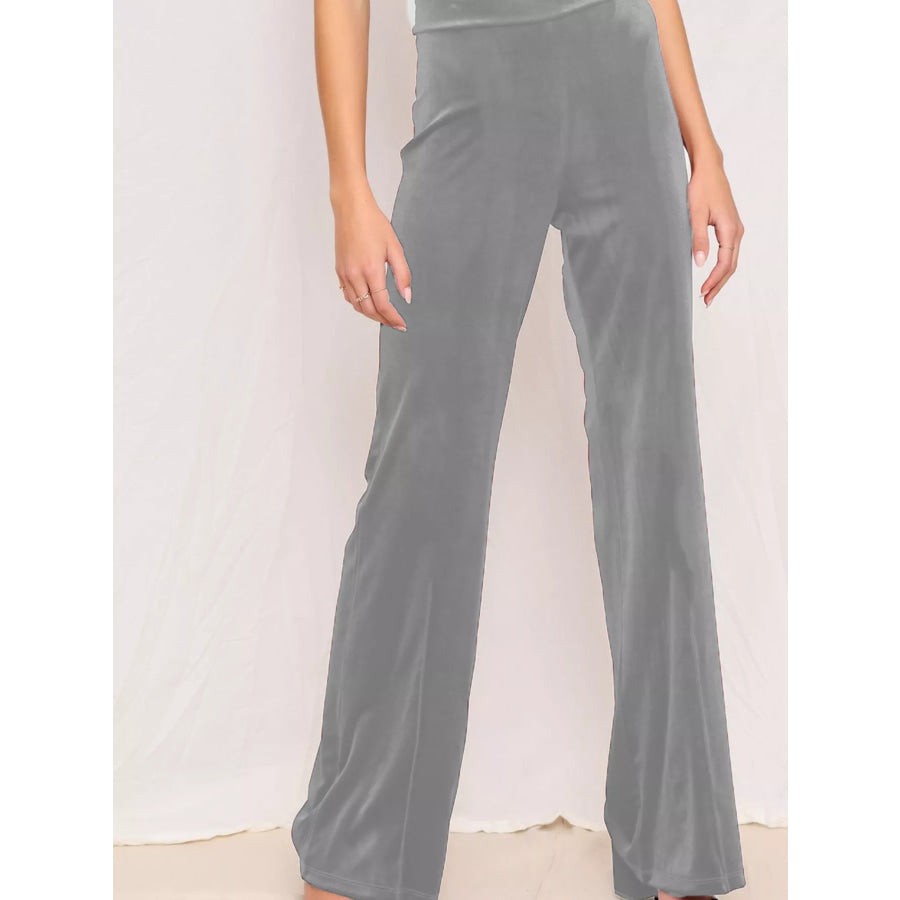 Full Size Velvet Wide Leg Pants Plus Size Silver Gray / S Apparel and Accessories