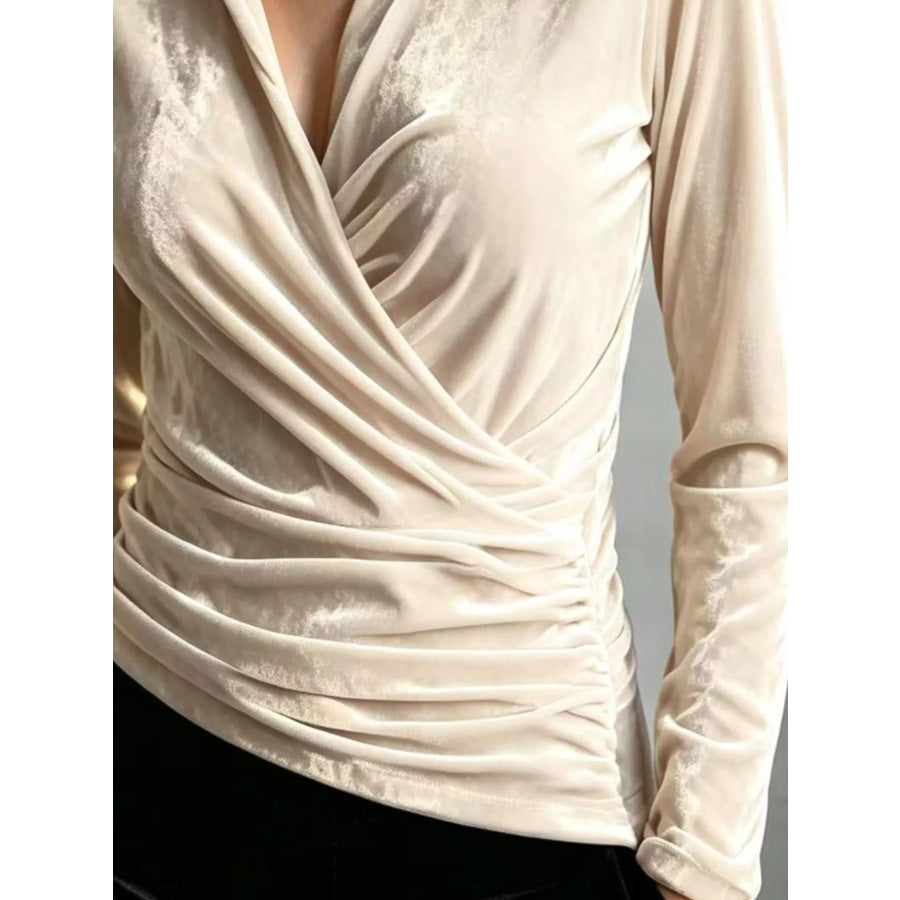 Full Size Velvet Wrap Blouse with Ruched Detail Plus Apparel and Accessories