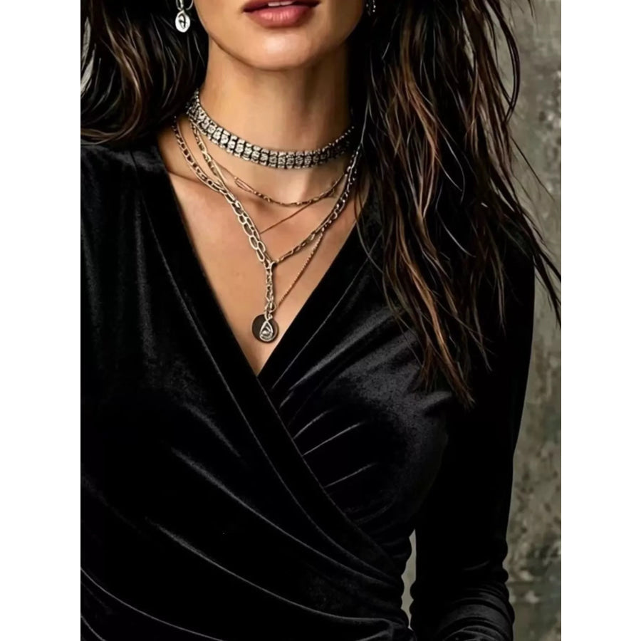 Full Size Velvet Wrap-Front Long Sleeve T-Shirt Plus Apparel and Accessories