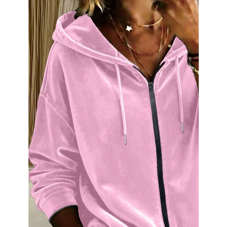 Full Size Velvet Zip-Up Hoodie Plus Apparel and Accessories