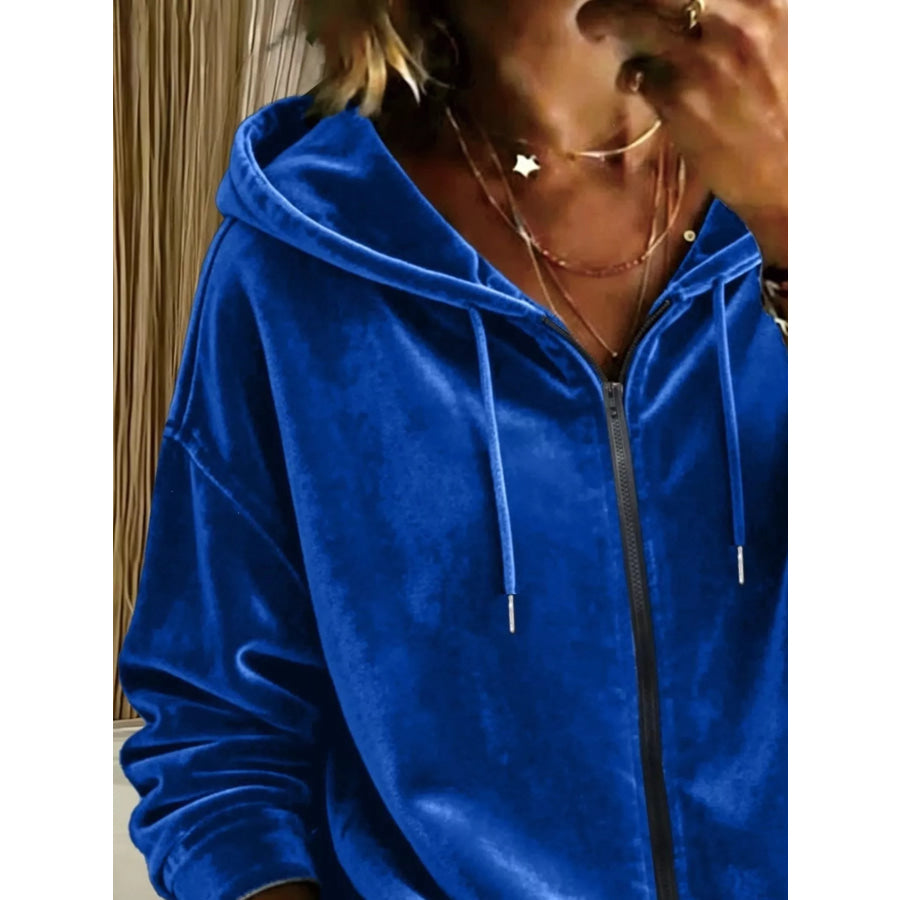Full Size Velvet Zip-Up Hoodie Plus Apparel and Accessories