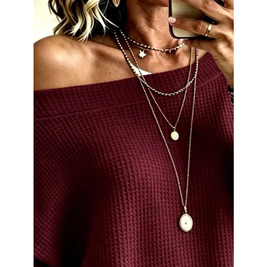 Full Size Waffle Knit Boat Neck Sweatshirt Plus Apparel and Accessories