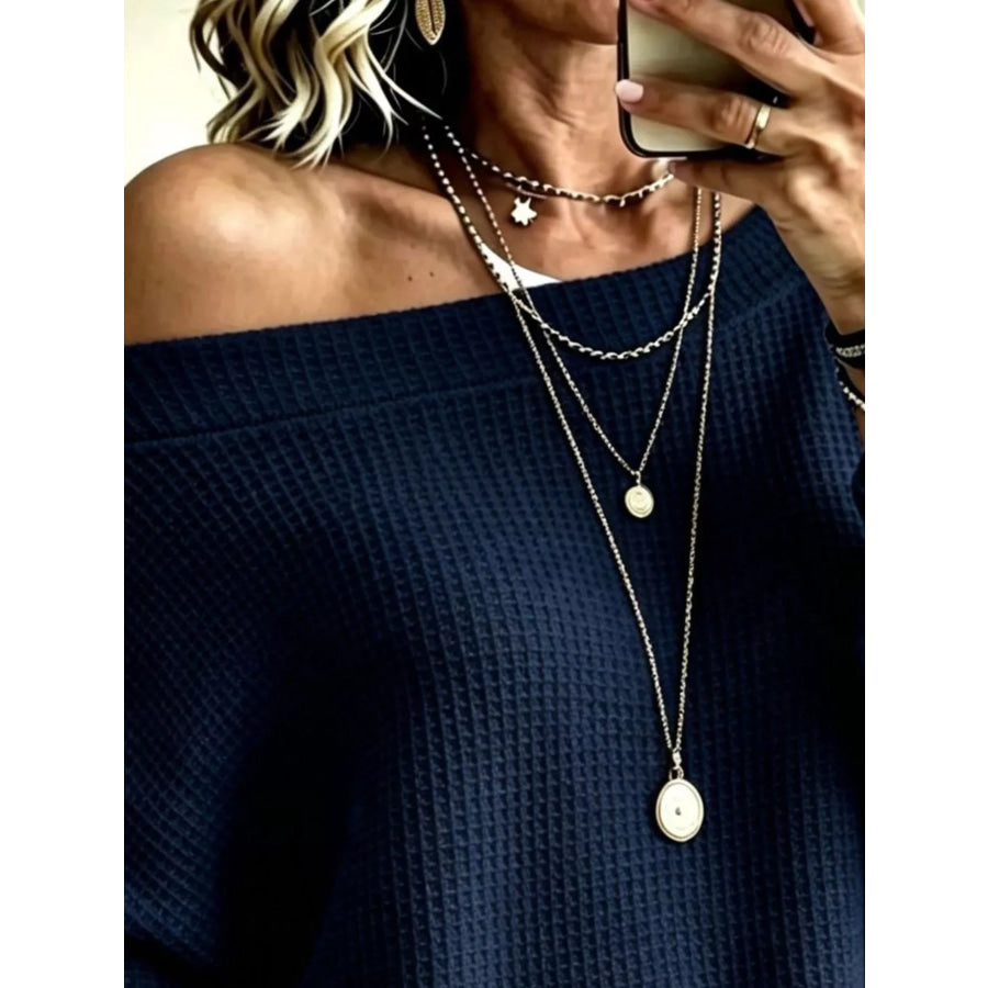 Full Size Waffle Knit Boat Neck Sweatshirt Plus Apparel and Accessories
