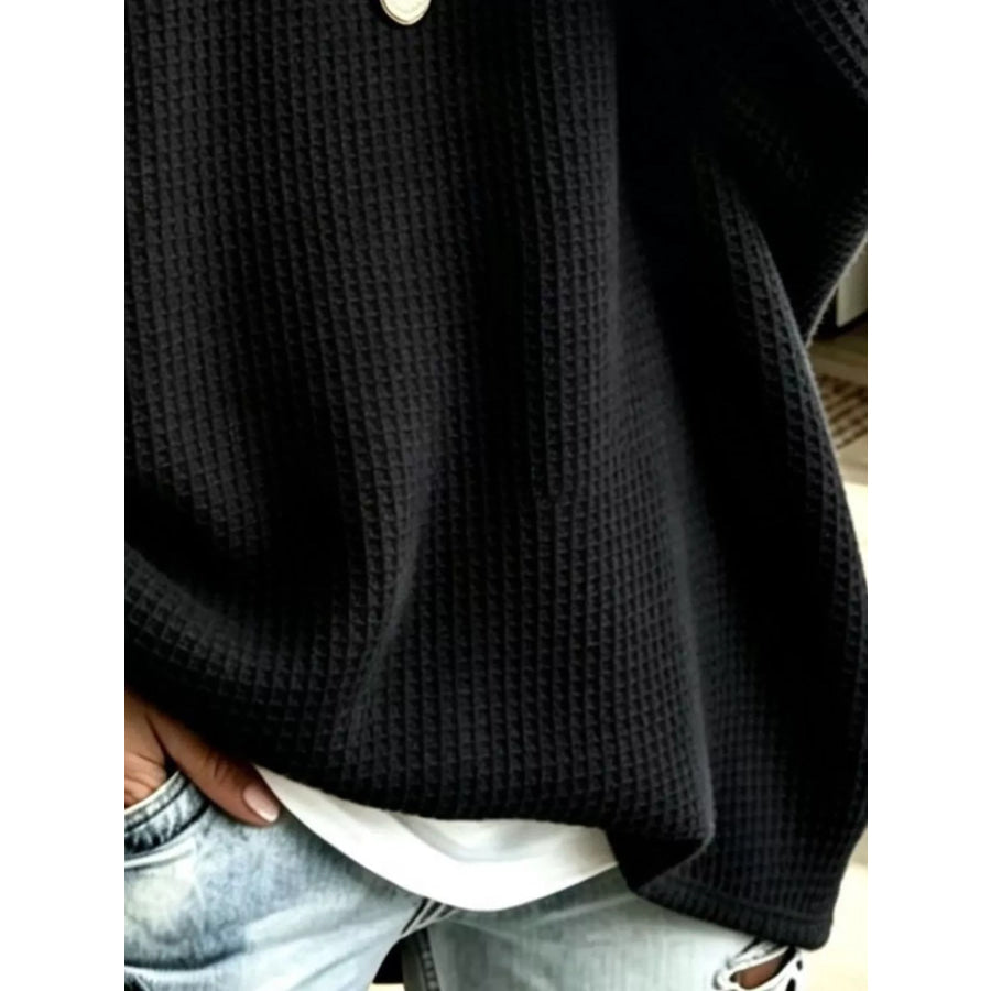 Full Size Waffle Knit Boat Neck Sweatshirt Plus Apparel and Accessories