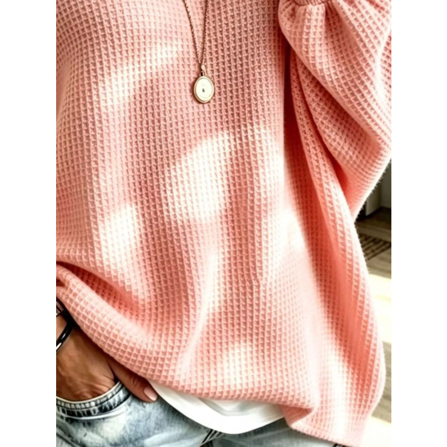Full Size Waffle Knit Boat Neck Sweatshirt Plus Apparel and Accessories