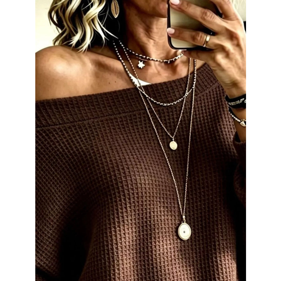 Full Size Waffle Knit Boat Neck Sweatshirt Plus Apparel and Accessories