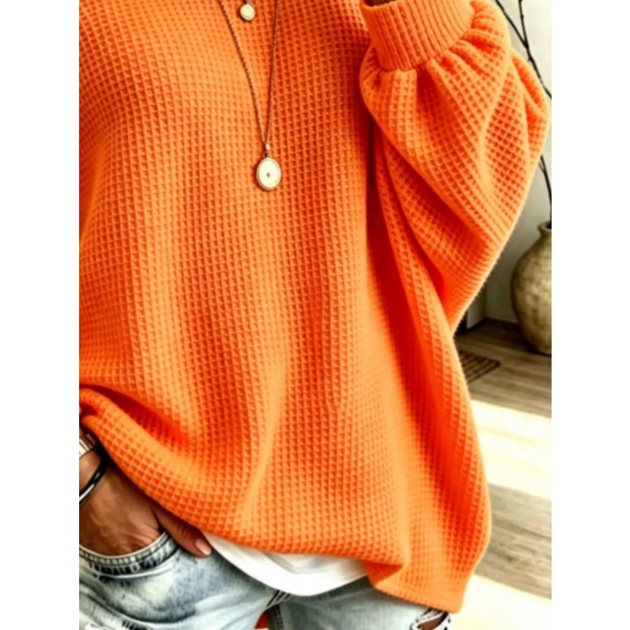 Full Size Waffle Knit Boat Neck Sweatshirt Plus Apparel and Accessories