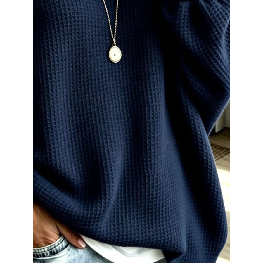 Full Size Waffle Knit Boat Neck Sweatshirt Plus Apparel and Accessories