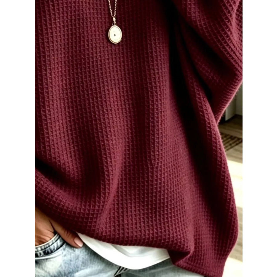 Full Size Waffle Knit Boat Neck Sweatshirt Plus Apparel and Accessories