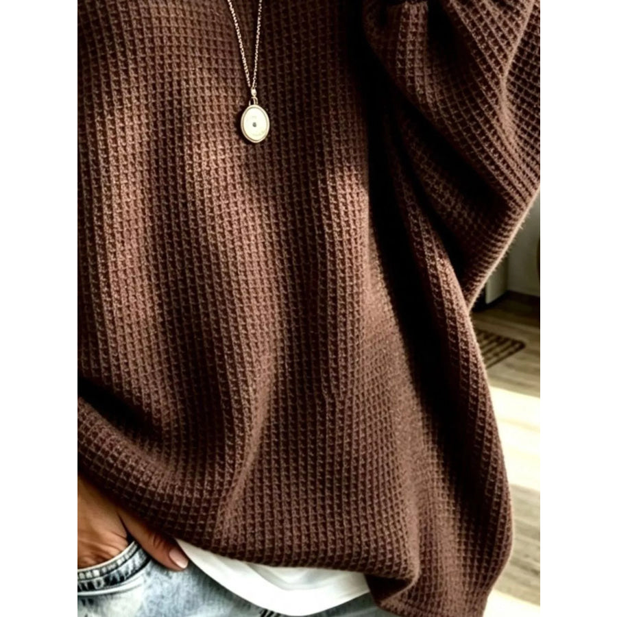 Full Size Waffle Knit Boat Neck Sweatshirt Plus Apparel and Accessories
