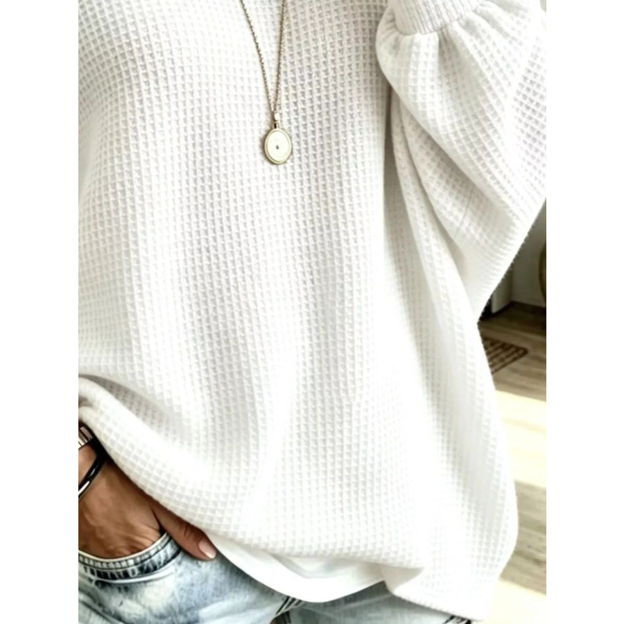 Full Size Waffle Knit Boat Neck Sweatshirt Plus Apparel and Accessories